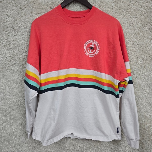 SPIRIT JERSEY Tops - Disney Cruise Line Spirit Jersey Medium Coral White Striped Long Sleeve Shirt